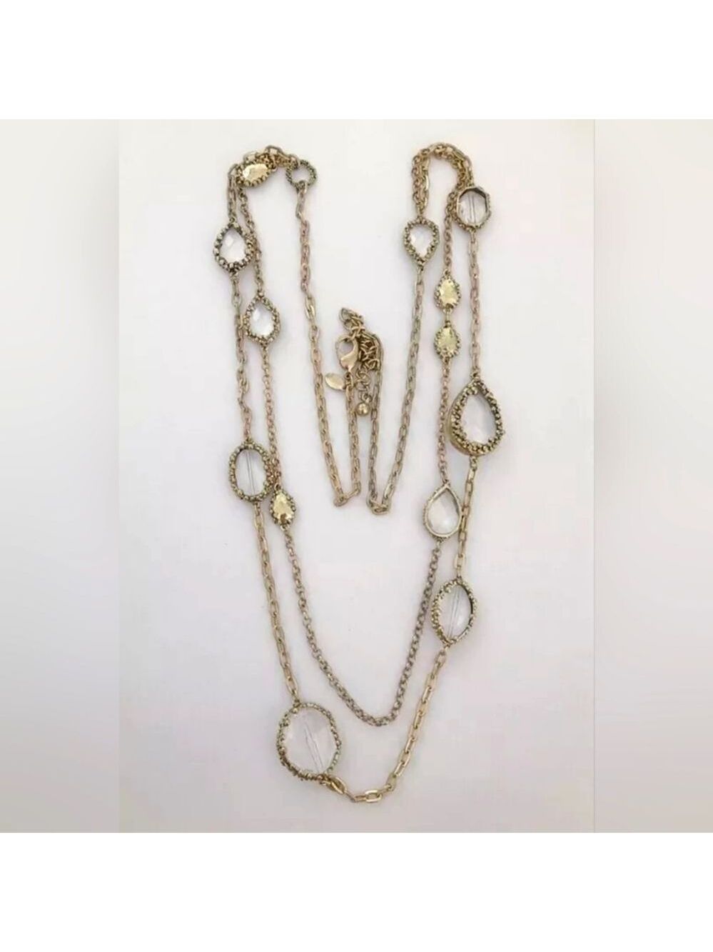 CHICO'S GOLD TONE 2 STRAND CUT RESIN 40"-44" NECKLACE NWOT